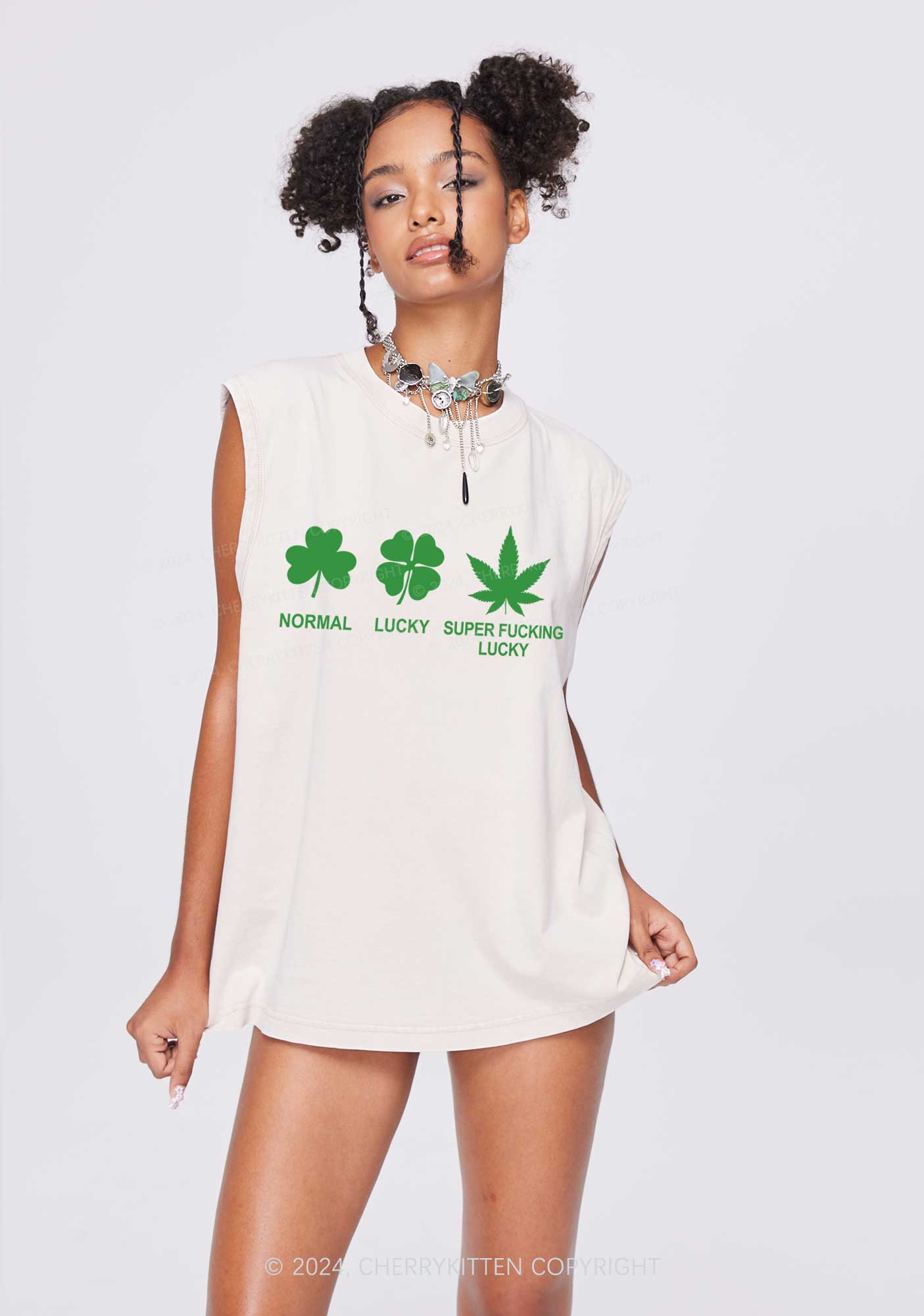 Super Fxxking Lucky St Patricks Y2K Washed Tank Cherrykitten