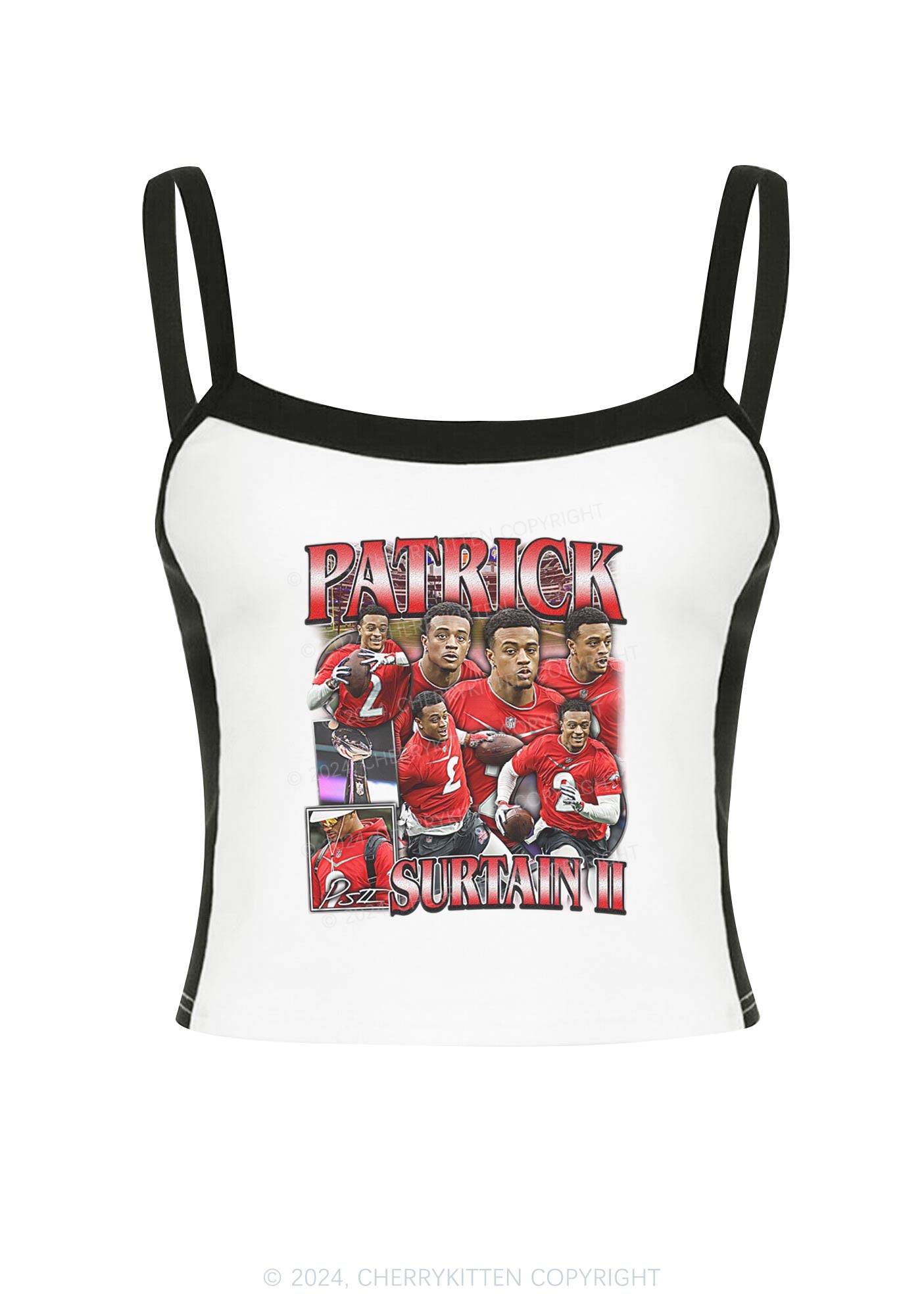 Red Patrick Y2K Super Bowl Color Block Crop Cami Top Cherrykitten