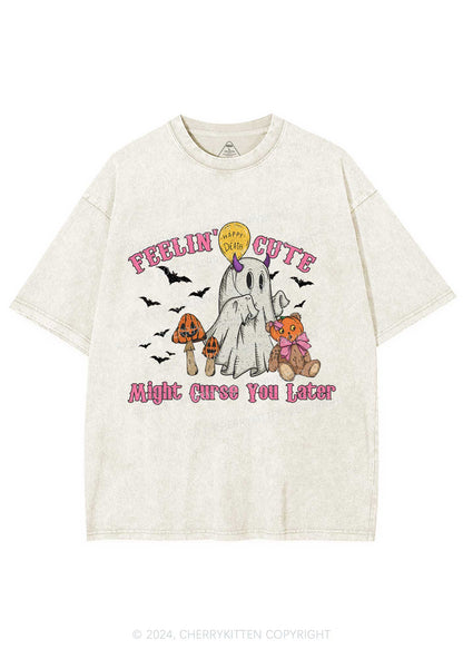 Halloween Feelin Cute Y2K Washed Tee Cherrykitten