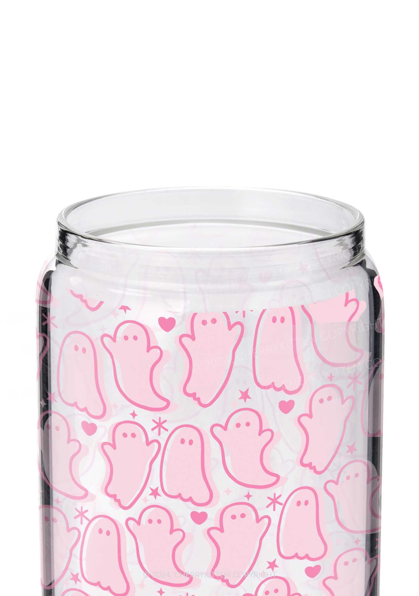 Halloween Pink Ghost Y2K Printed Glass Cup Cherrykitten