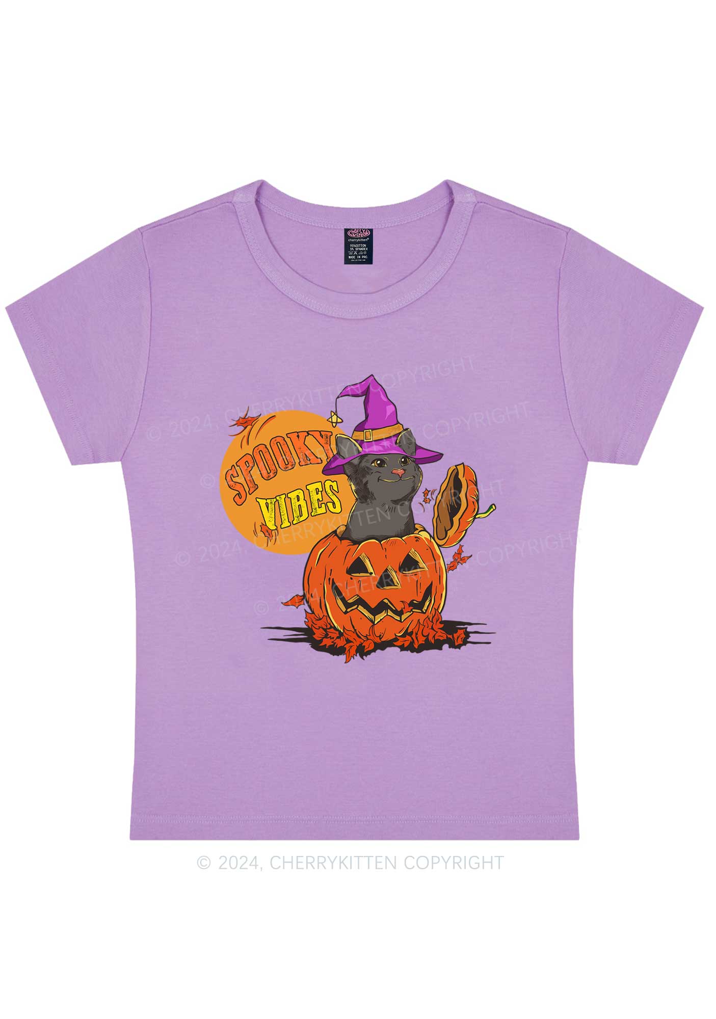 Halloween Spooky Vibes Cat Y2K Baby Tee Cherrykitten