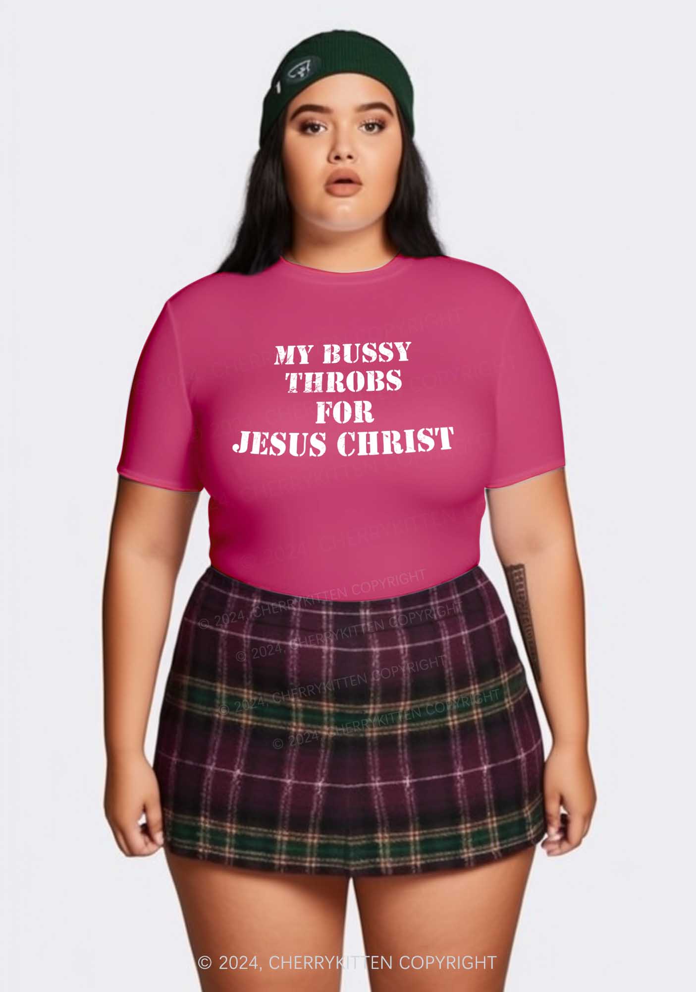 Curvy Throb For Jesus Y2K Baby Tee Cherrykitten