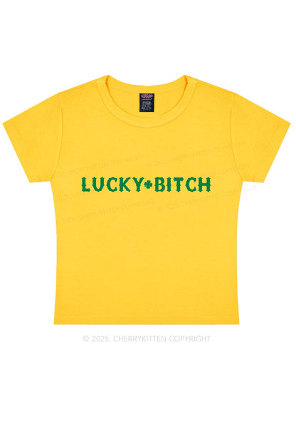 Lucky Bxxch St Patricks Y2K Baby Tee Cherrykitten