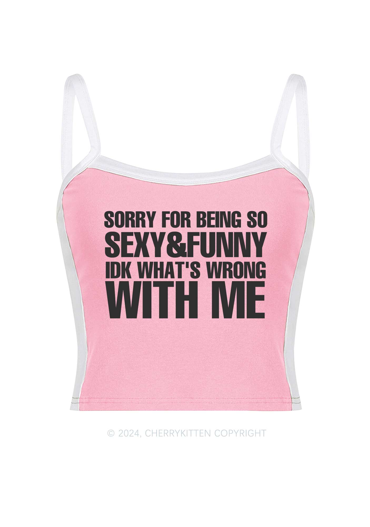 Sorry For Being So Funny Y2K Color Block Crop Cami Top Cherrykitten