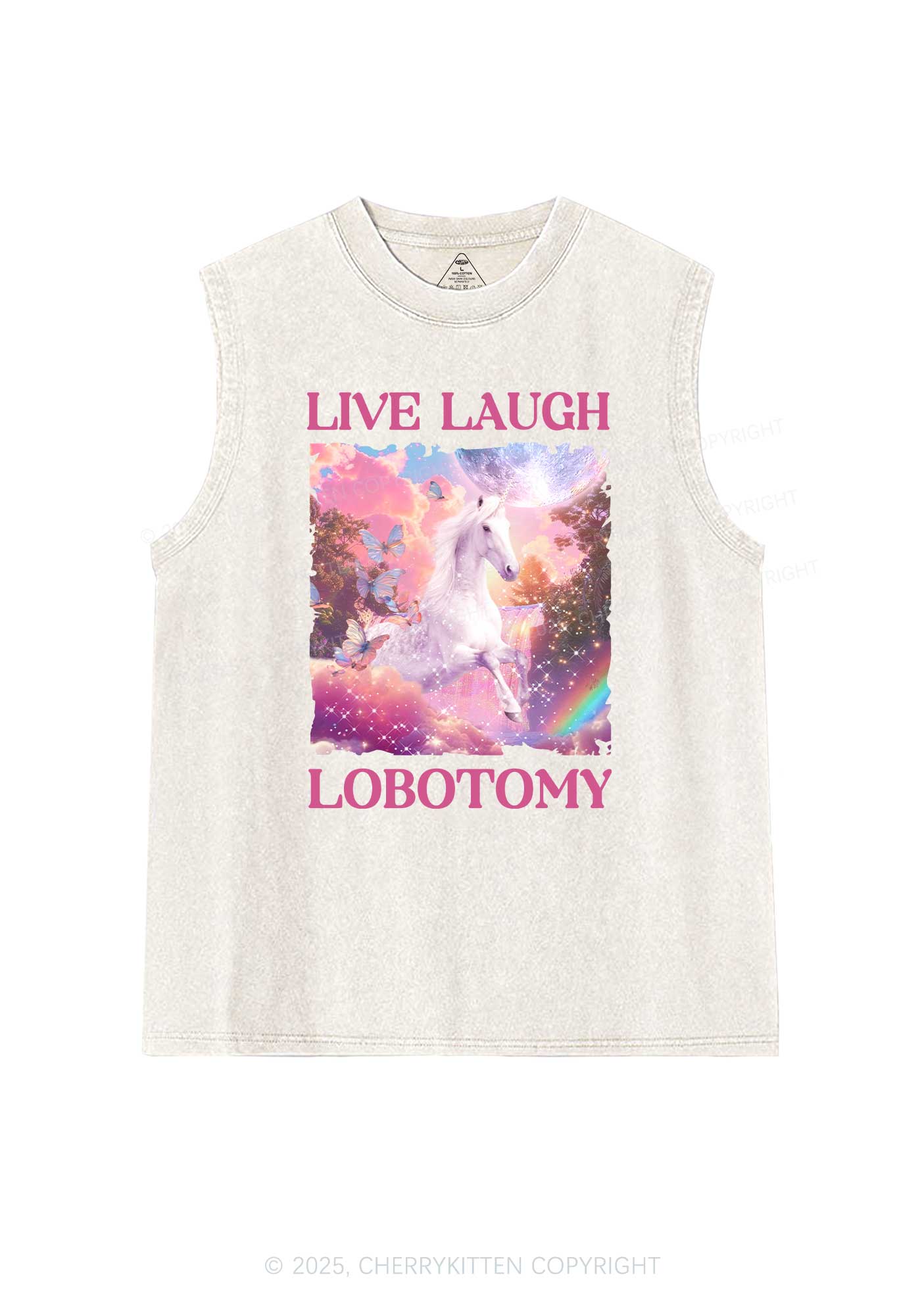 Live Laugh Lobotomy Unicorn Y2K Washed Tank Cherrykitten