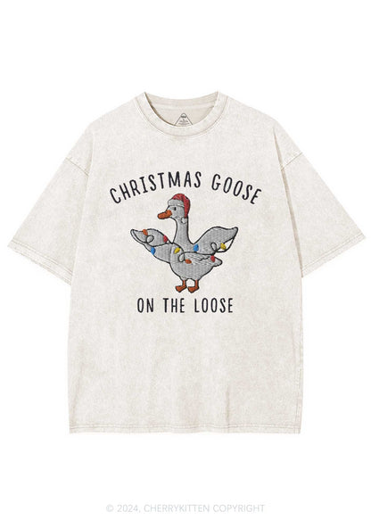 Christmas Goose On The Loose Y2K Washed Tee Cherrykitten