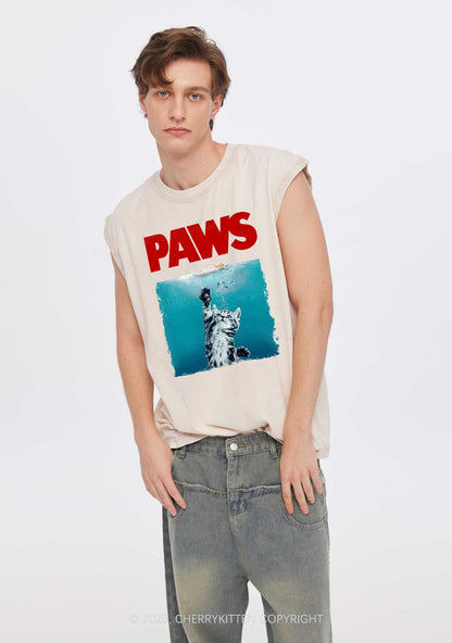 Paws Jaws Cat Y2K Washed Tank Cherrykitten