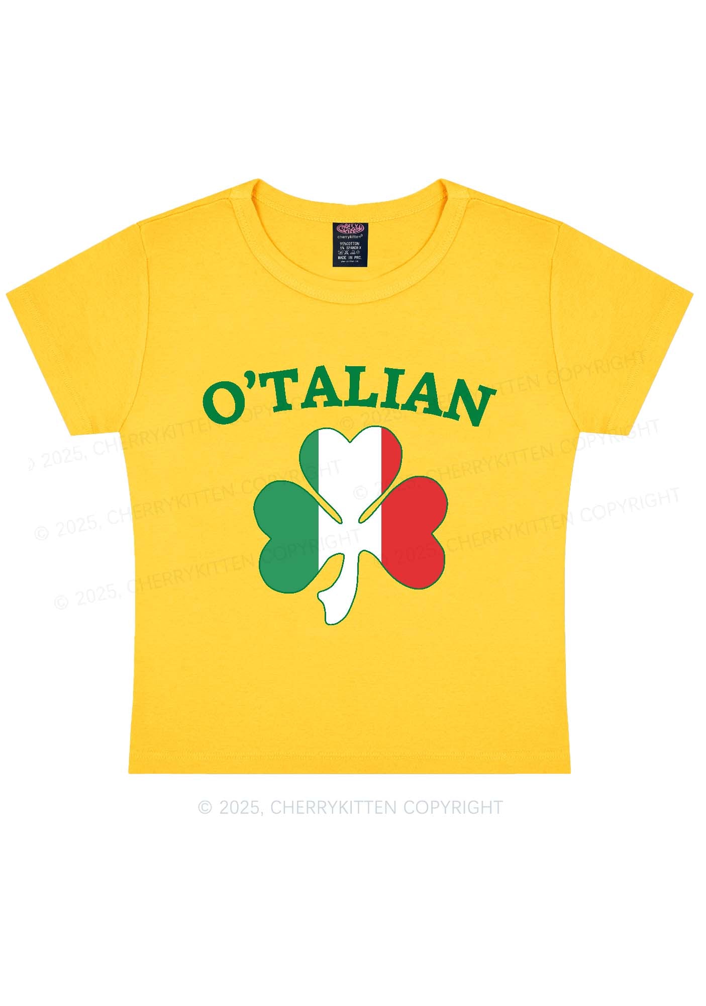 OTalian Shamrock St Patricks Y2K Baby Tee Cherrykitten