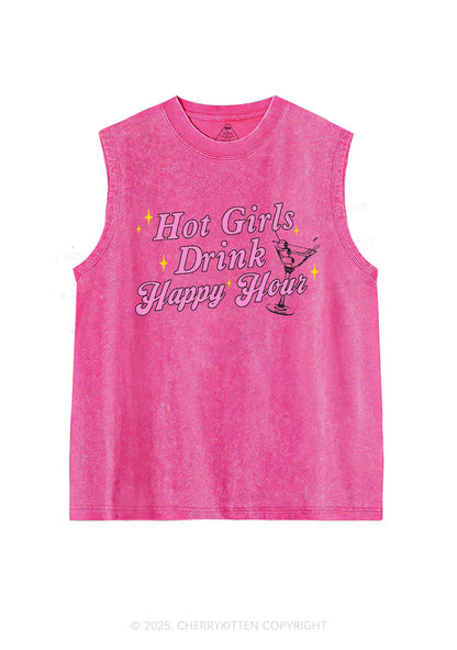 Hot Girls Drink Happy Hour Y2K Washed Tank Cherrykitten