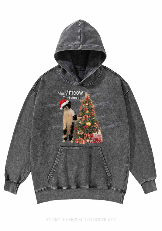 Merry Meow Christmas Y2K Washed Hoodie Cherrykitten