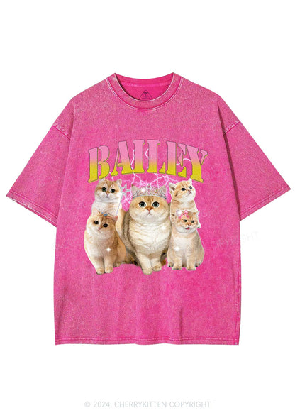 Custom Cat Photo Y2K Washed Tee Cherrykitten