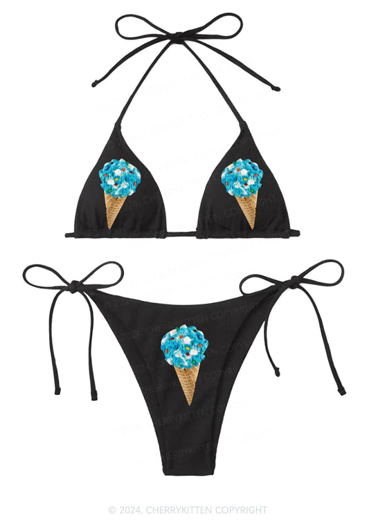 Ice Cream Cone Y2K Halter Triangle Bikini Set Cherrykitten