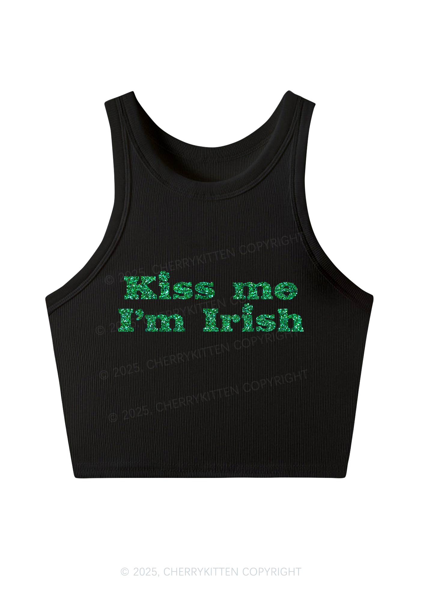 Glitter Kiss Me Y2K Crop Tank Top Cherrykitten