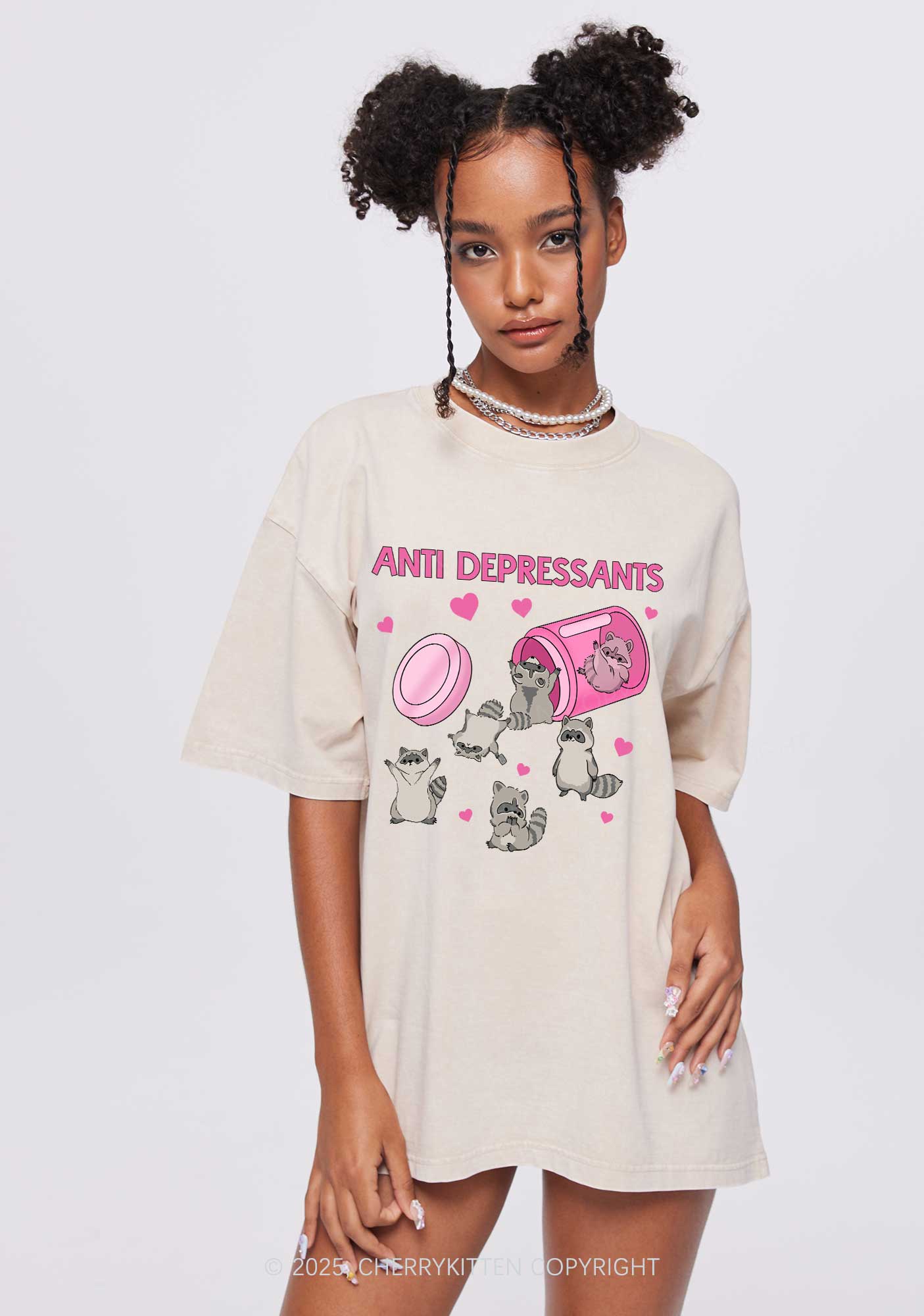 Anti Depressants Raccoon Y2K Washed Tee Cherrykitten