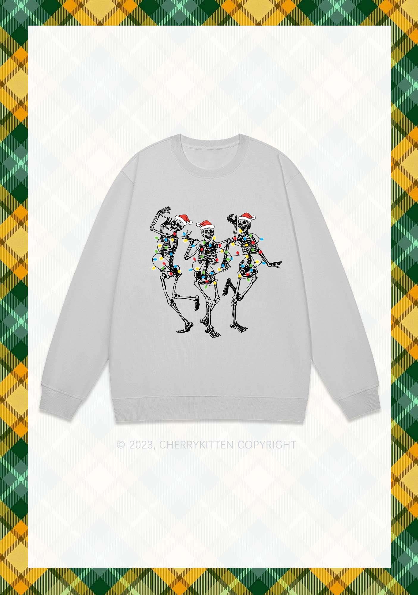 Christmas Dancing Skeletons Y2K Sweatshirt Cherrykitten