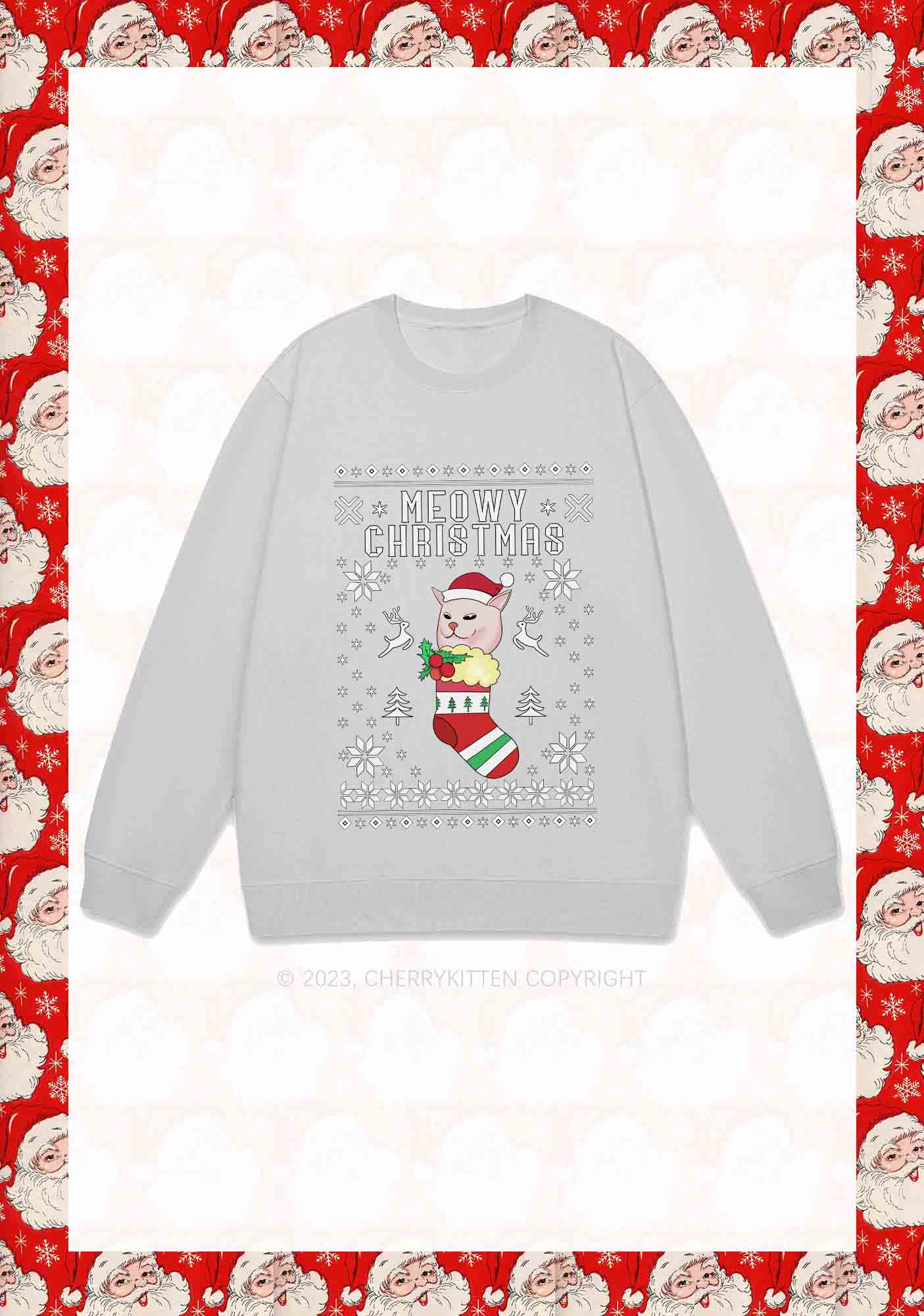 Meowy Christmas Socks Y2K Sweatshirt Cherrykitten