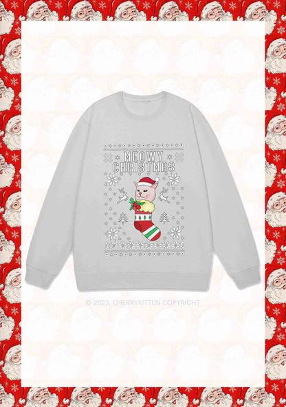 Meowy Christmas Socks Y2K Sweatshirt Cherrykitten