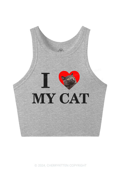 I Love My Cat Custom Photo Y2K Crop Tank Top Cherrykitten