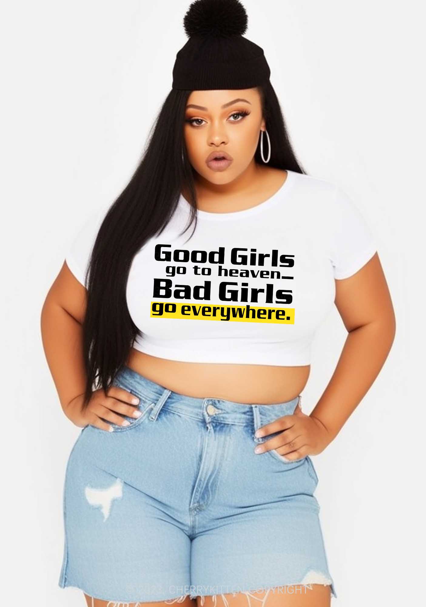 Curvy Bad Girls Go Everywhere Y2K Baby Tee Cherrykitten