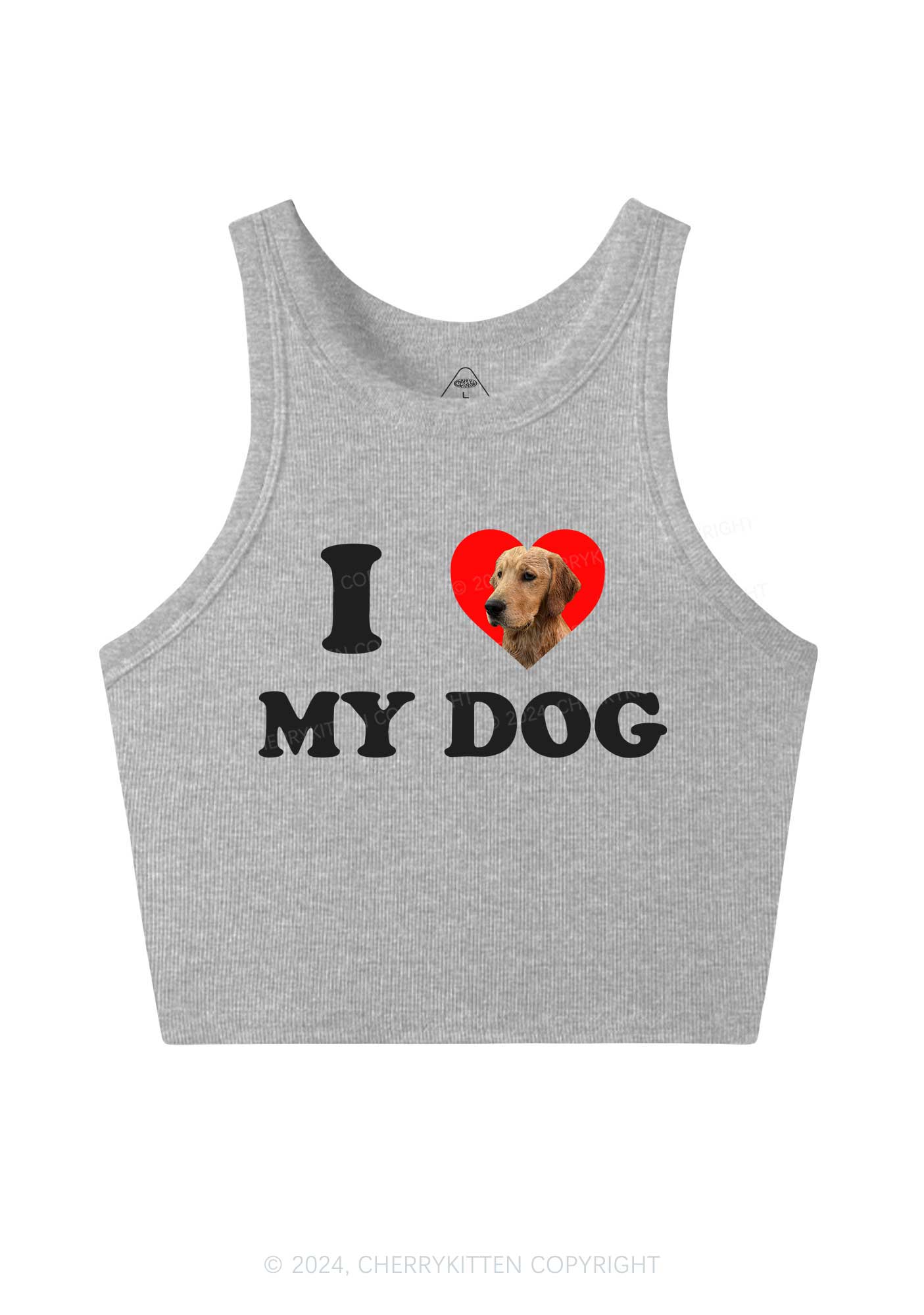 I Love My Dog Custom Photo Y2K Crop Tank Top Cherrykitten