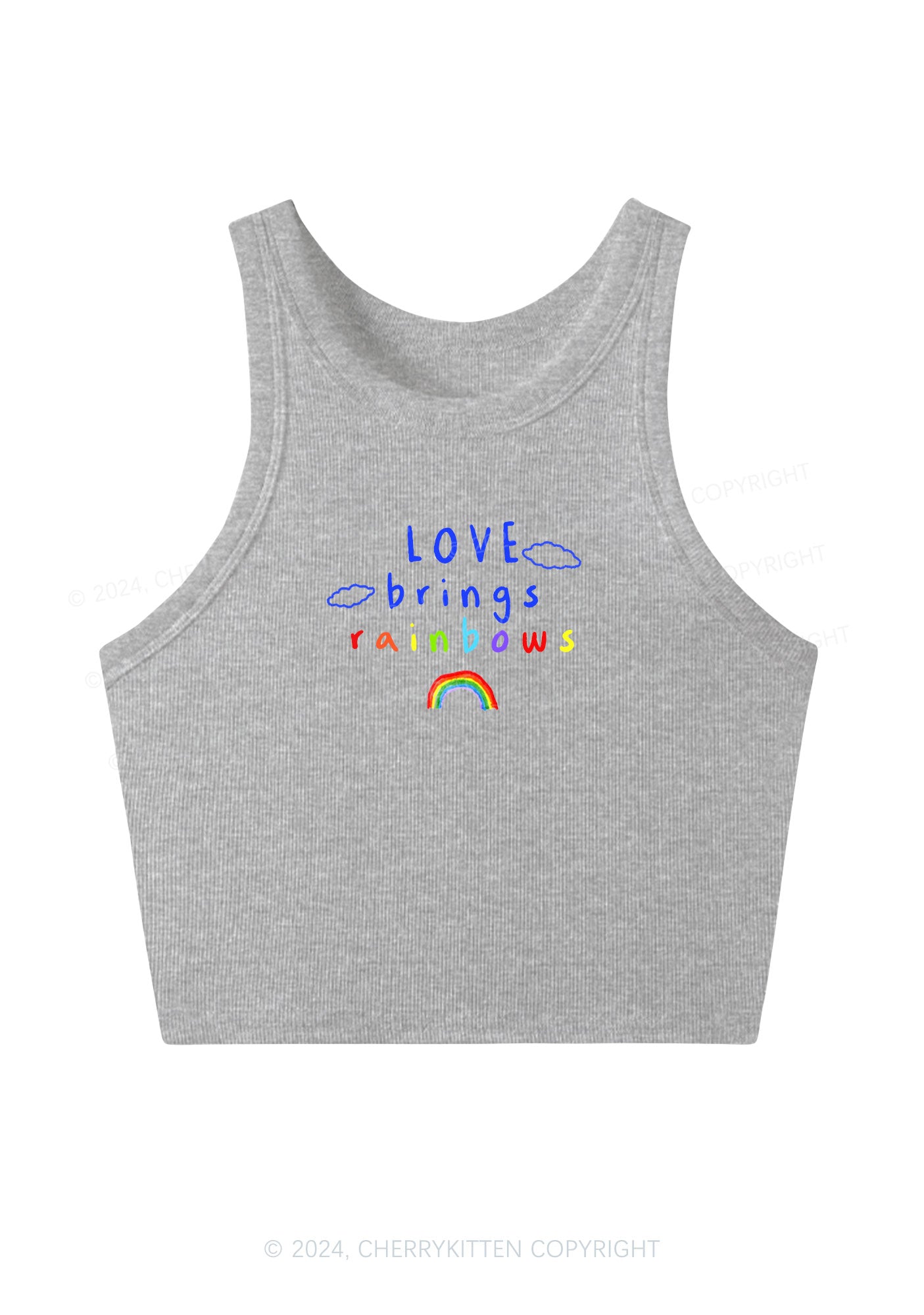 Love Brings Rainbows Y2K Crop Tank Top Cherrykitten