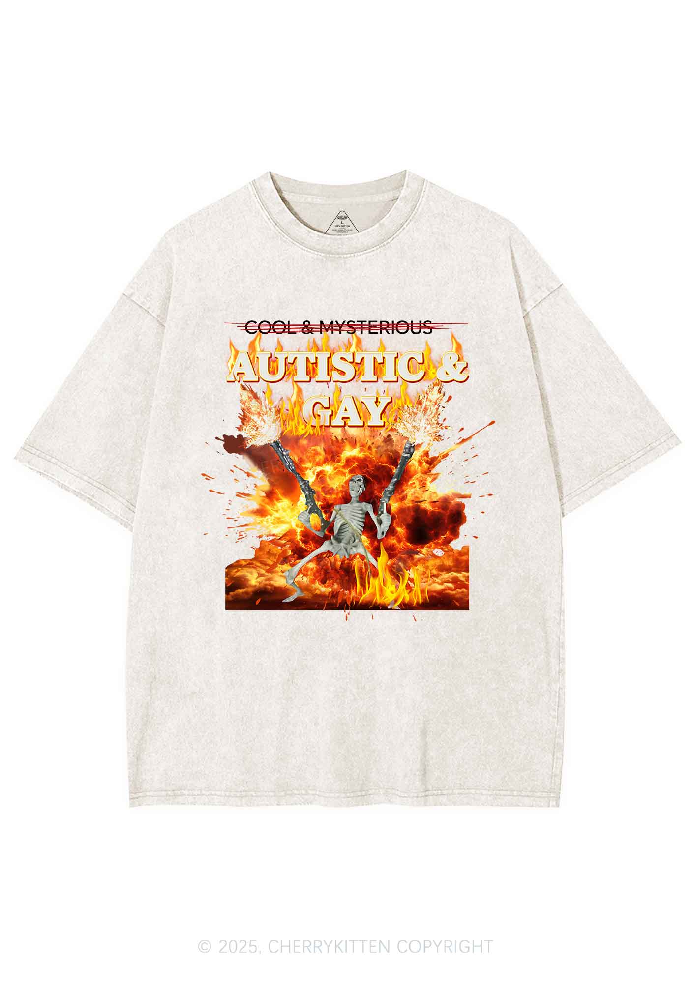 Autistic Gay Skeleton Y2K Washed Tee Cherrykitten