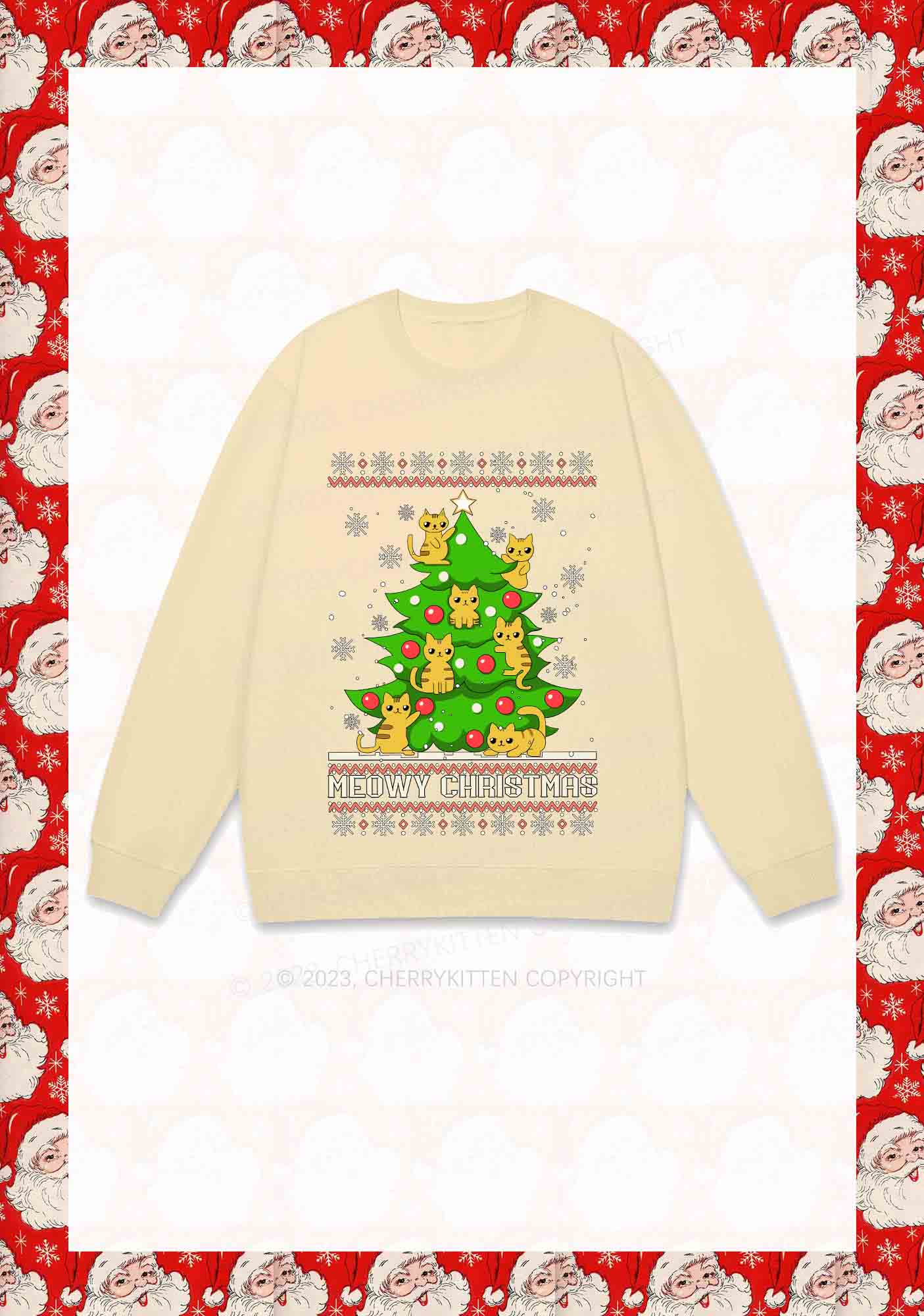 Snowflake Meowy Christmas Tree Y2K Sweatshirt Cherrykitten