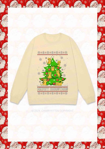 Snowflake Meowy Christmas Tree Y2K Sweatshirt Cherrykitten