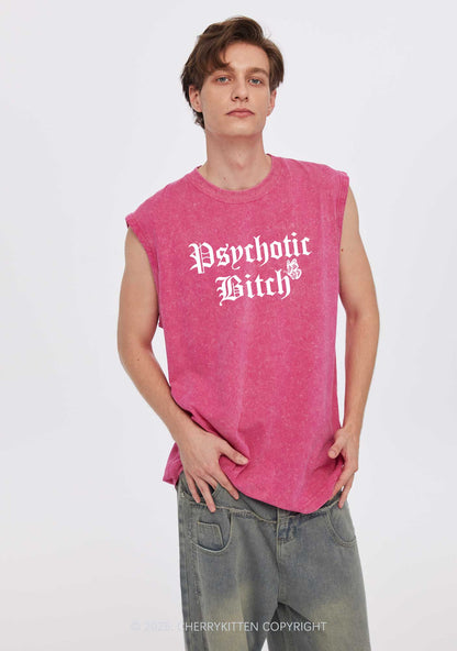 Psychotic Bxxch Y2K Washed Tank Cherrykitten