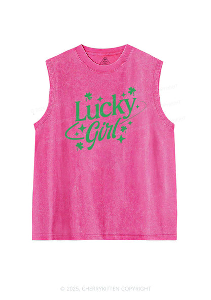 Lucky Girl Star Clover St Patricks Y2K Washed Tank Cherrykitten