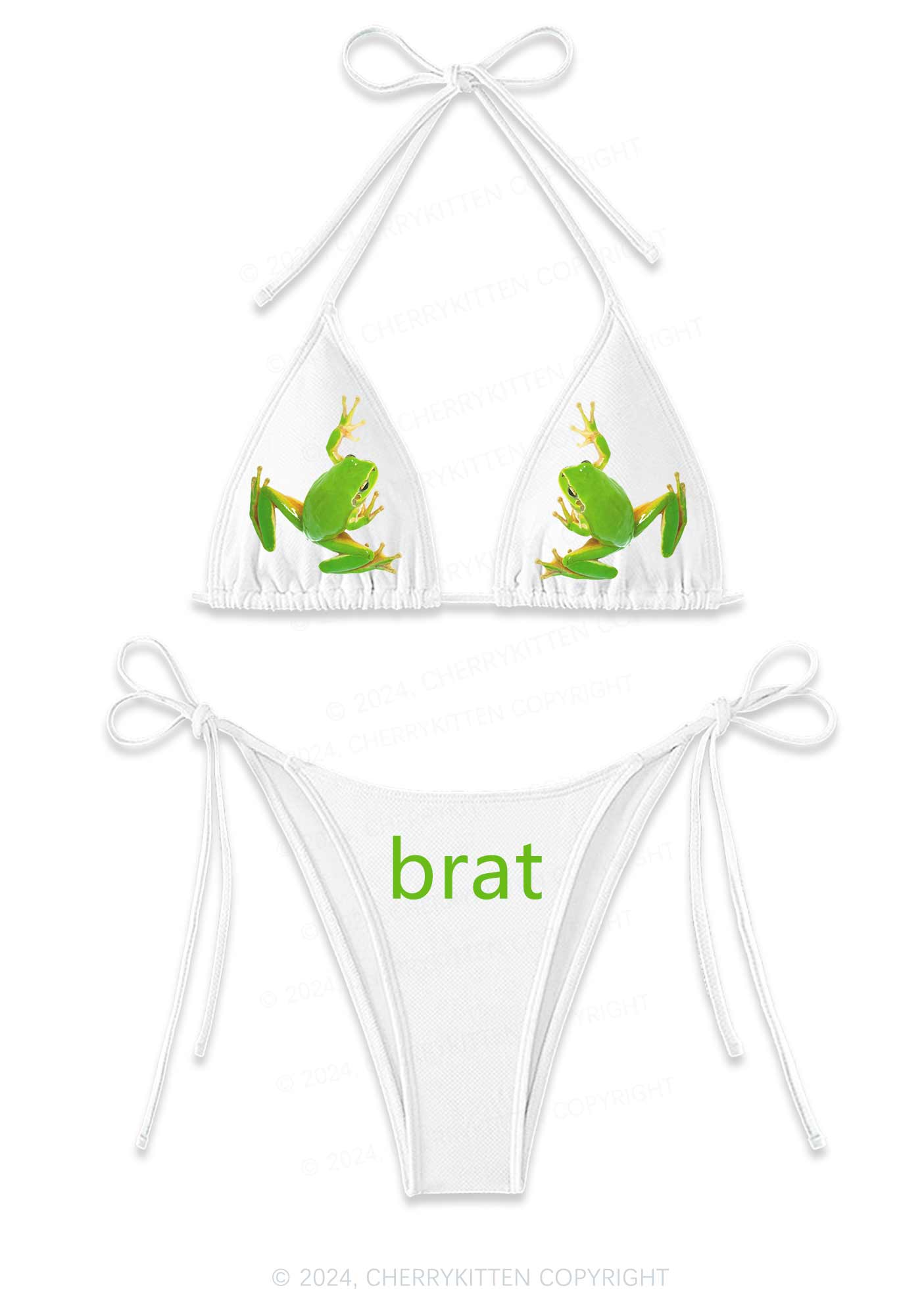 Frog Brat Y2K Halter Triangle Bikini Set Cherrykitten