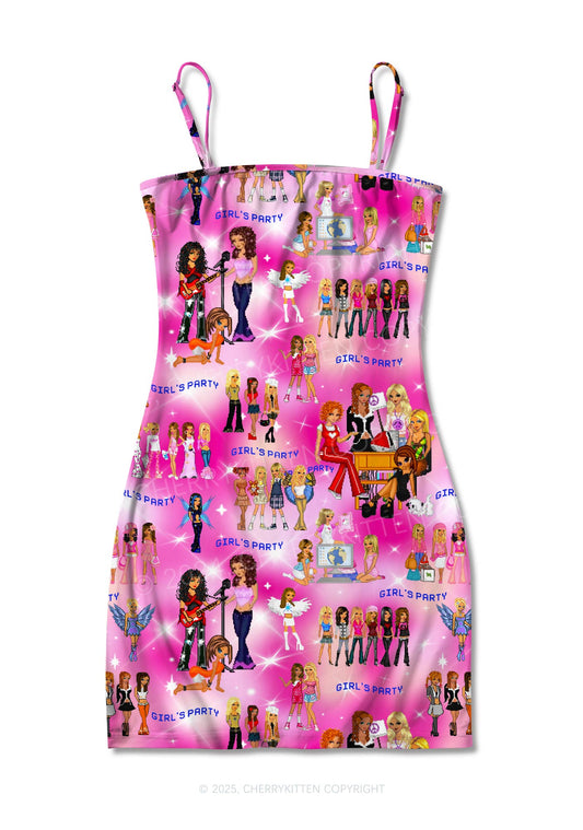 Girls Party Y2K Print Slip Dress Cherrykitten