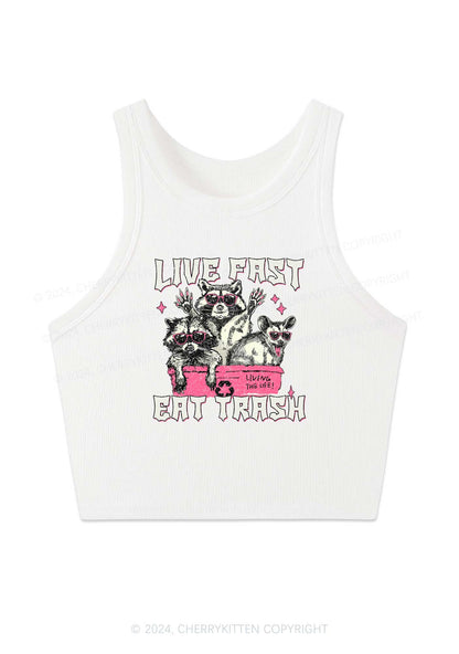 Live Fast Eat Trash Y2K Crop Tank Top Cherrykitten