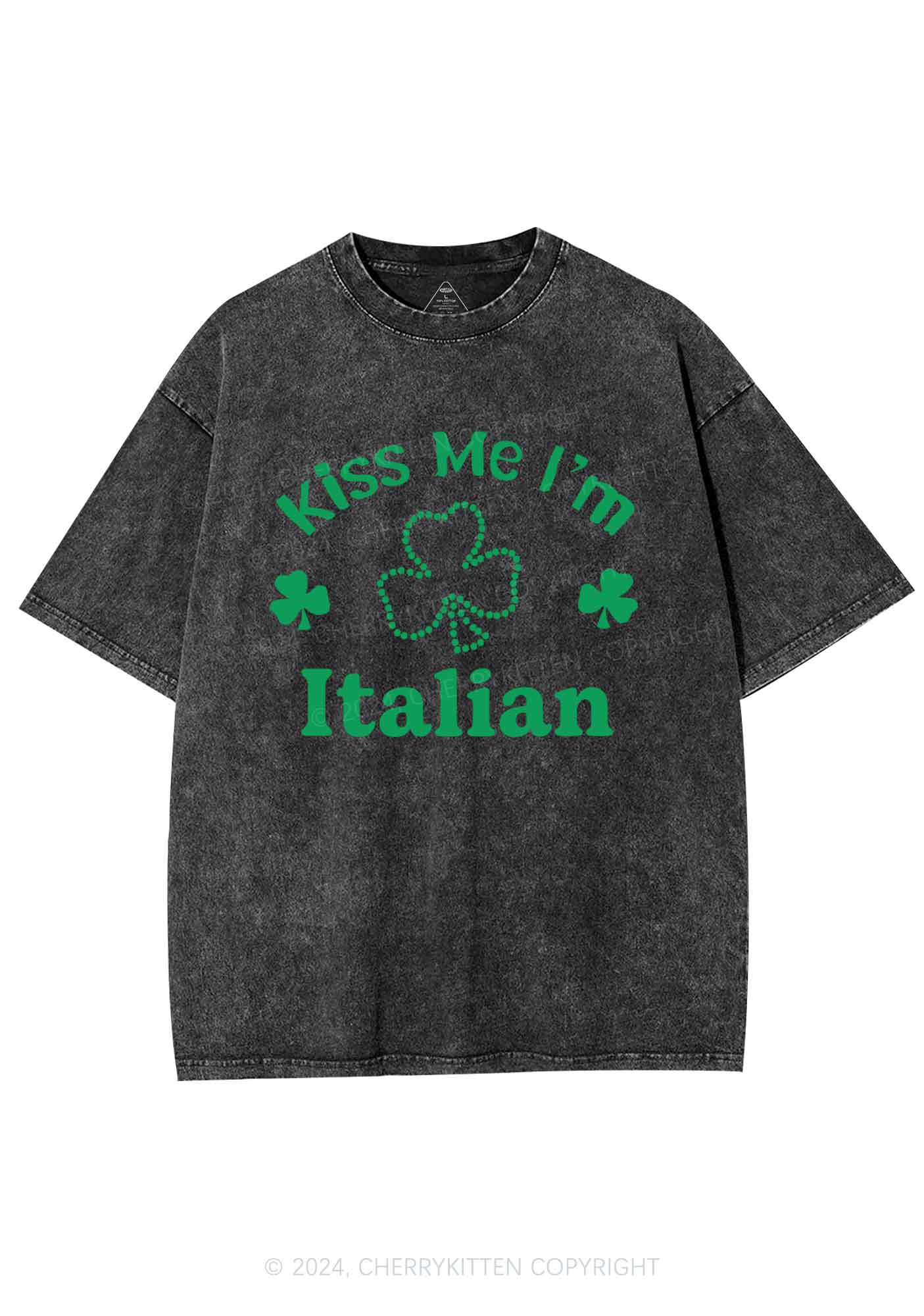 Kiss Me Im Italian St Patricks Y2K Washed Tee Cherrykitten