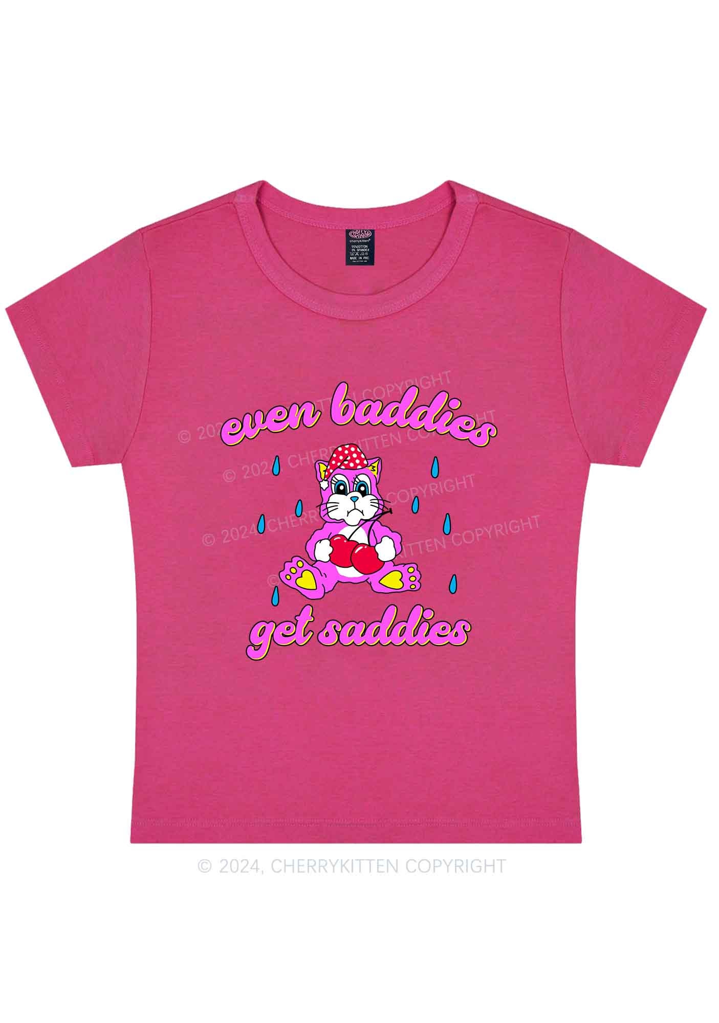 Curvy Baddies Got Saddies Cat Y2K Baby Tee Cherrykitten