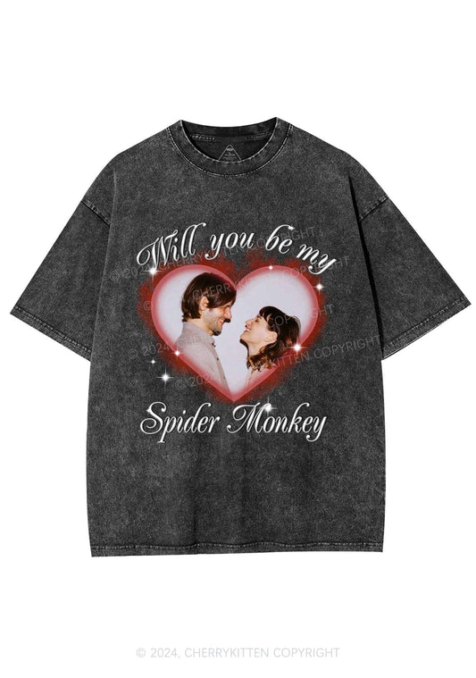 Spider Monkey Custom Photo Y2K Valentine's Day Washed Tee Cherrykitten