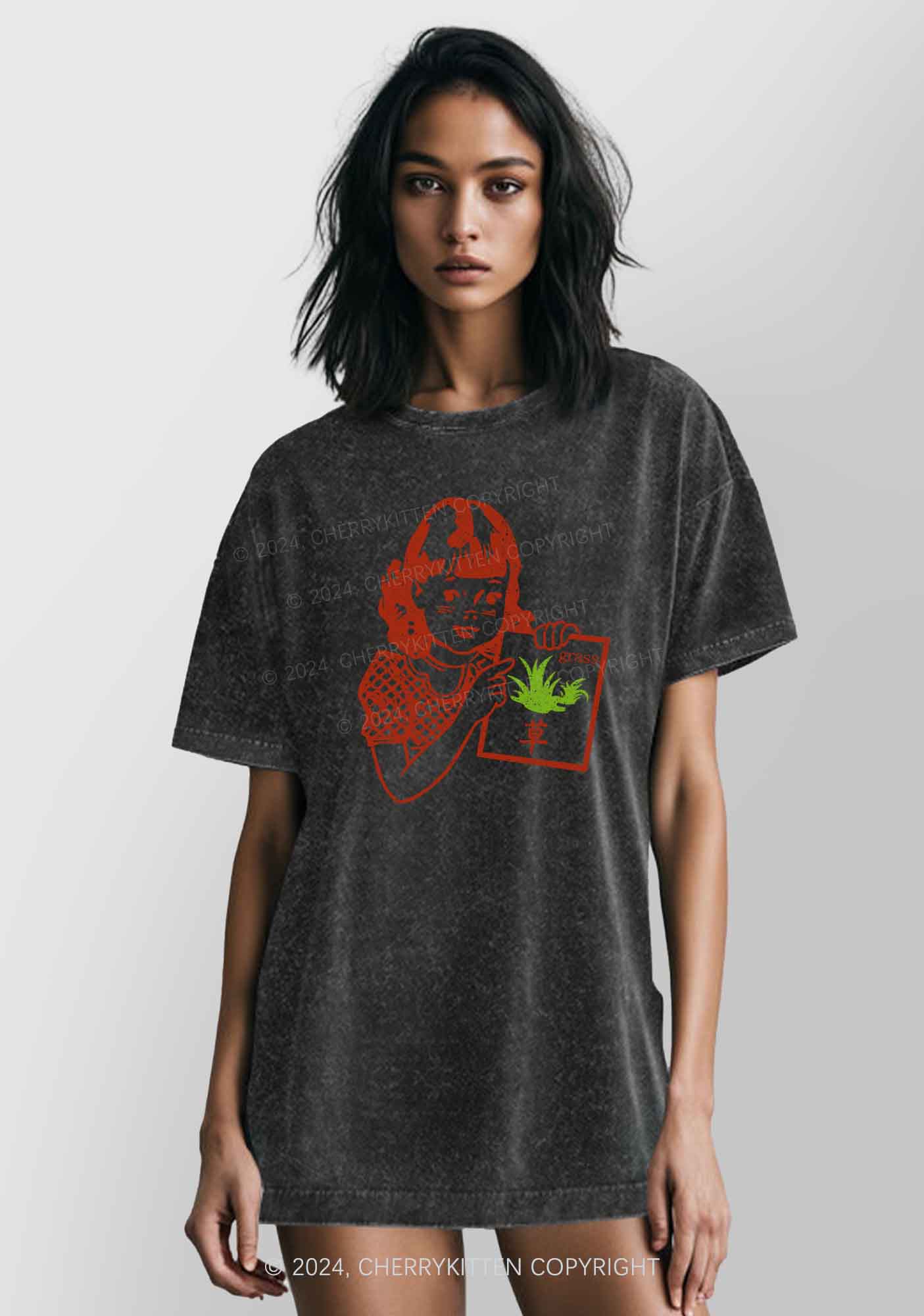 Green Grass Y2K Washed Tee Cherrykitten