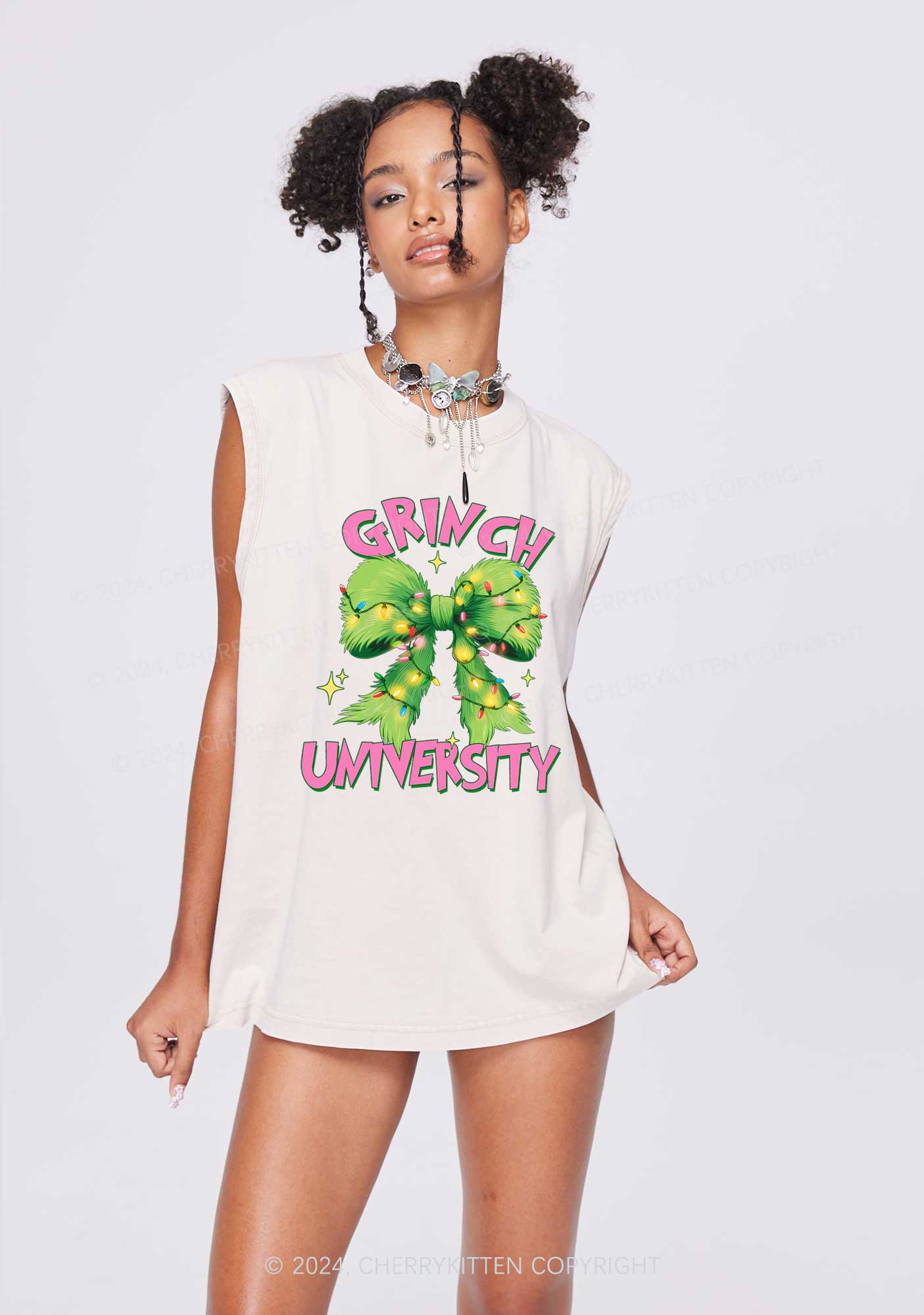 Christmas Green University Y2K Washed Tank Cherrykitten