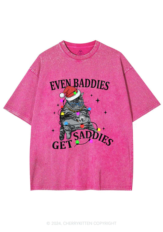 Christmas Baddie Cat Y2K Washed Tee Cherrykitten