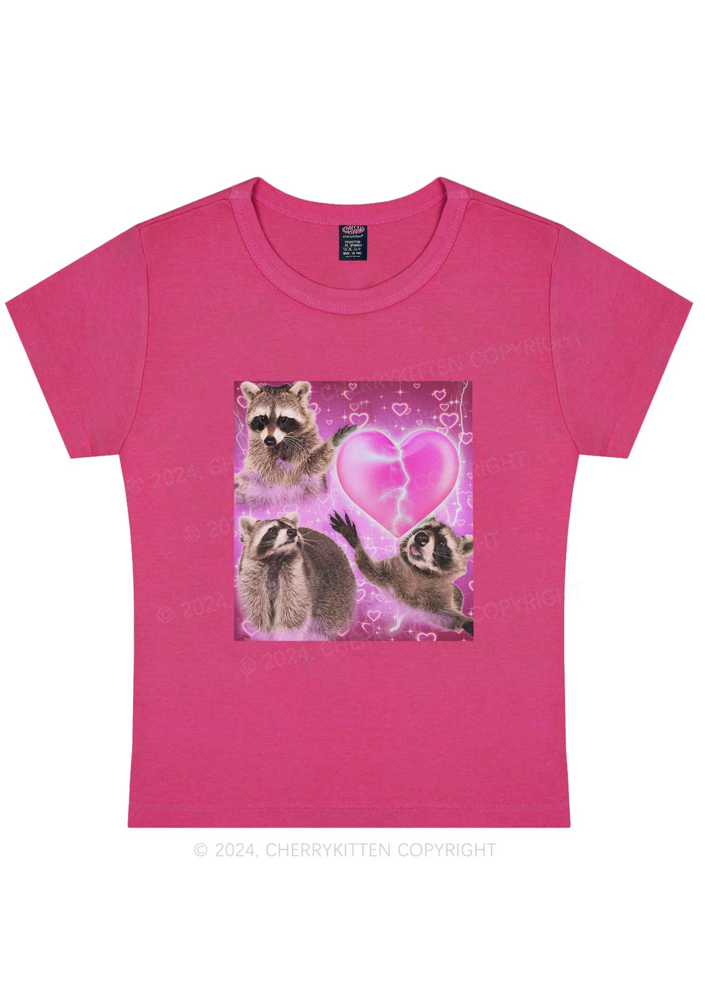 Pink Heart Raccoon Y2K Valentine's Day Baby Tee Cherrykitten