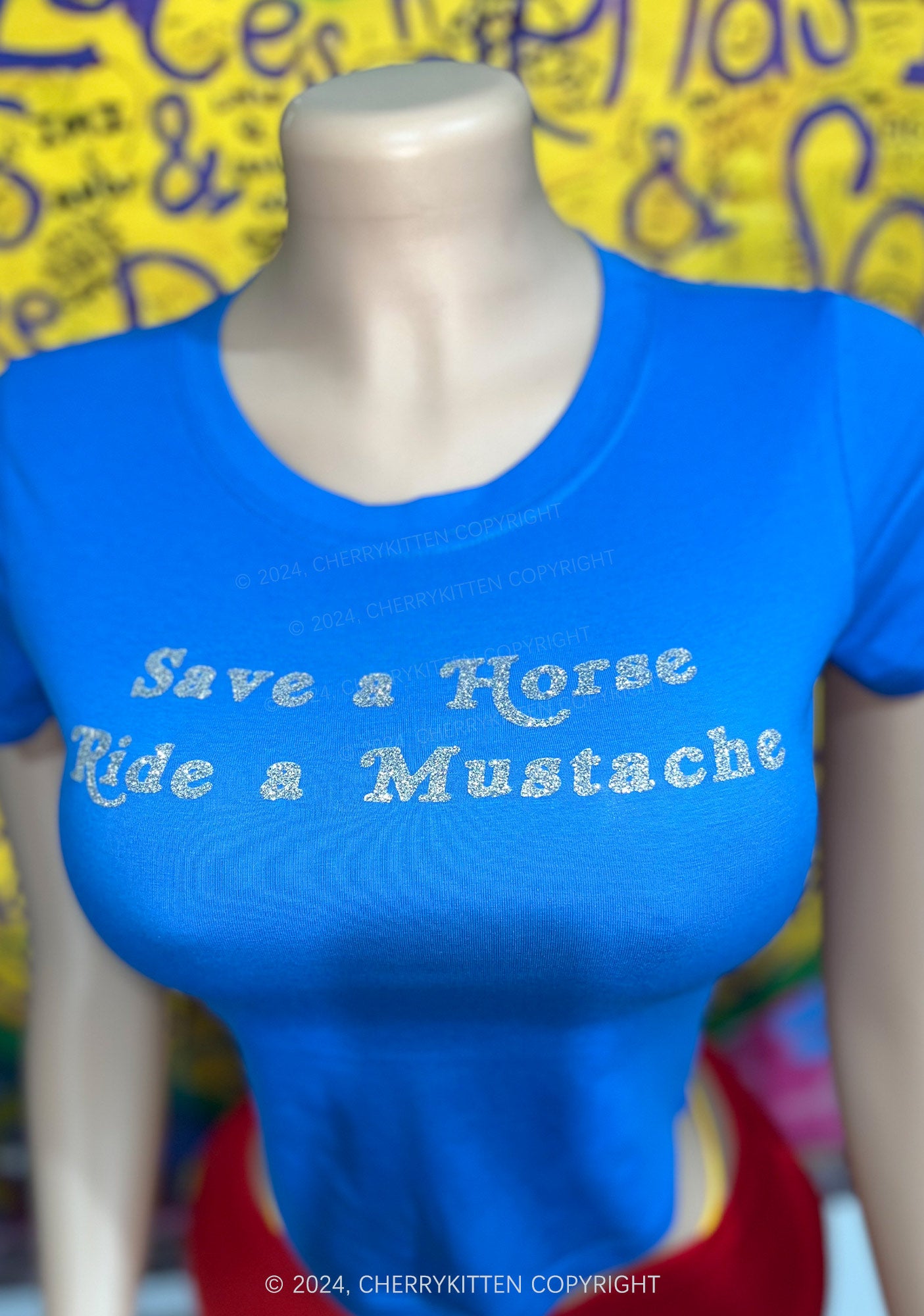 Glitter Ride A Mustache Y2K Baby Tee Cherrykitten