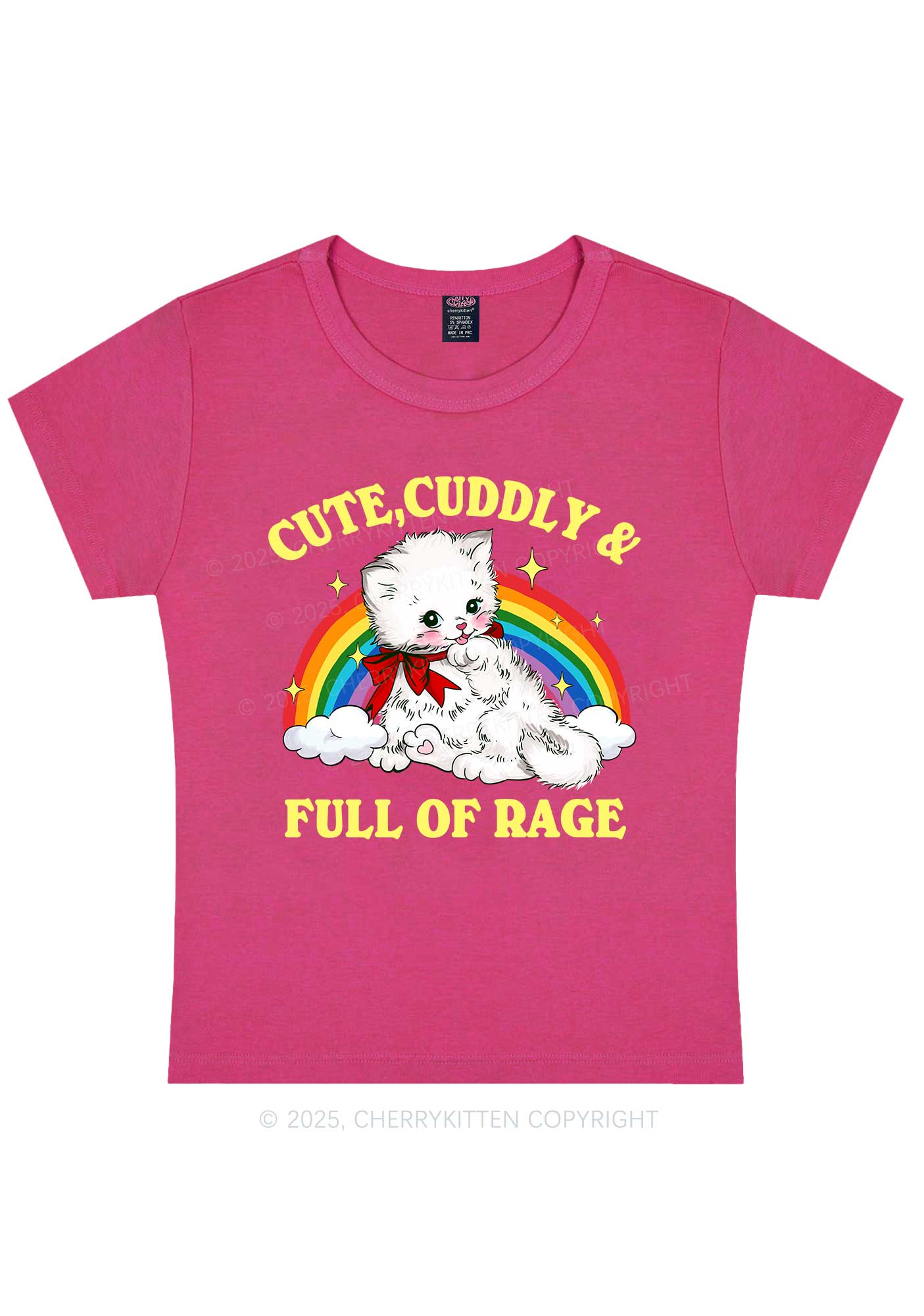 Cuddly Cat Full Of Rage Y2K Baby Tee Cherrykitten