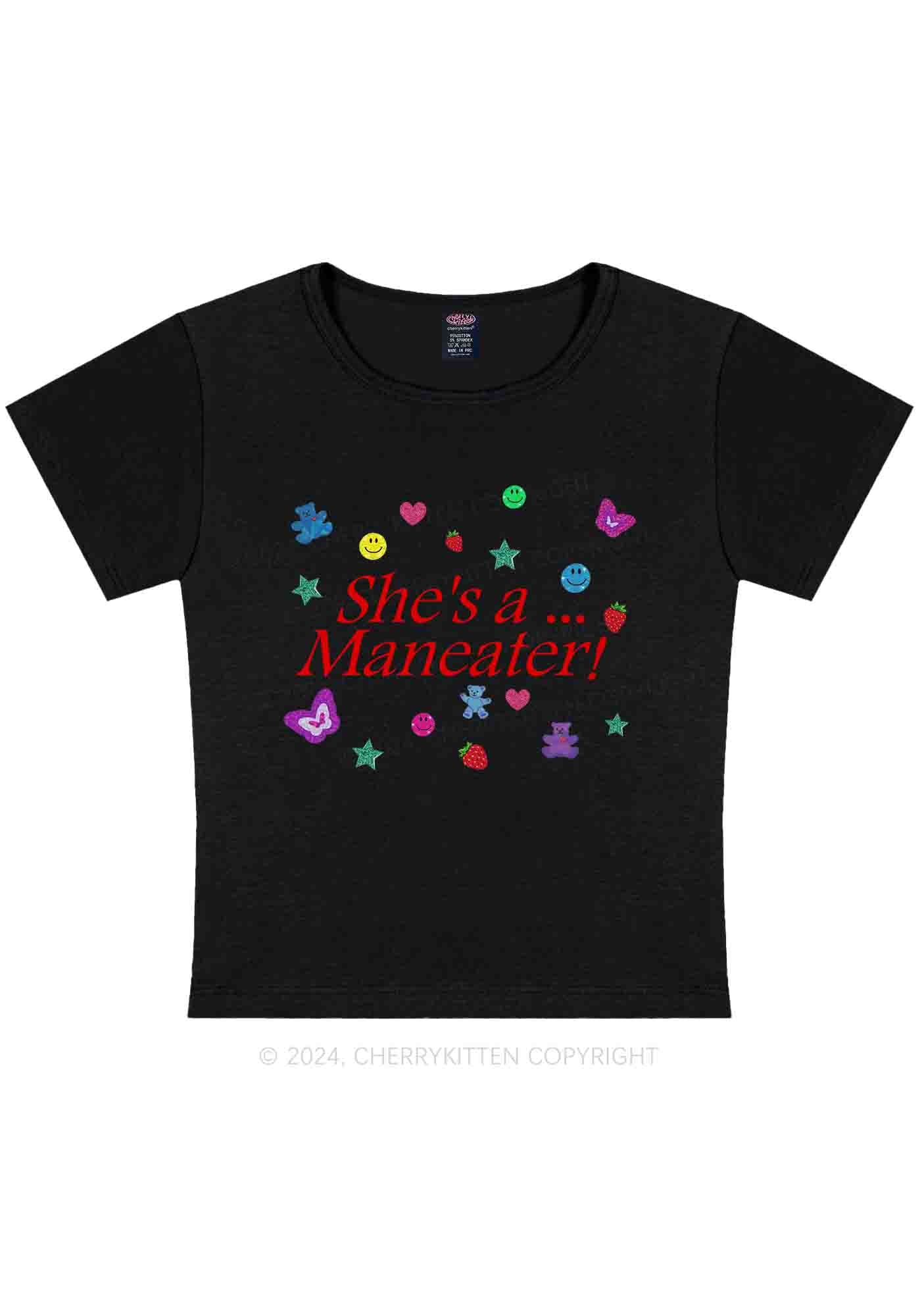 Curvy She's A Maneater Y2K Baby Tee Cherrykitten