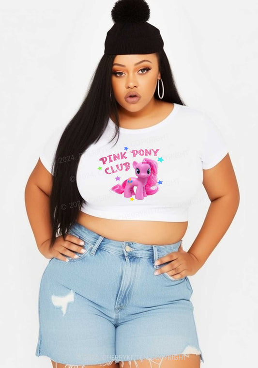 Curvy Pink Pony Y2K Baby Tee Cherrykitten