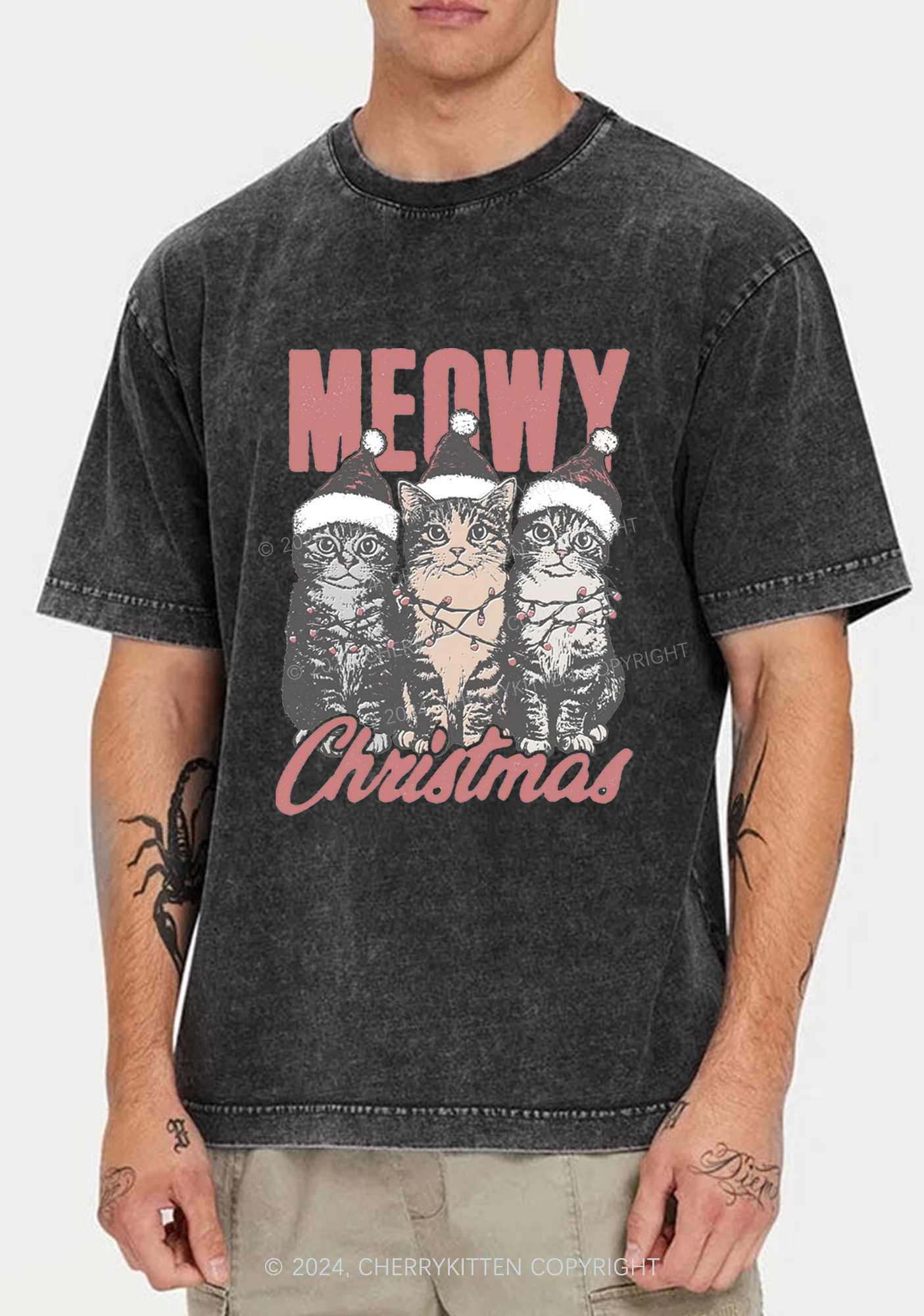 Christmas Meowy Y2K Washed Tee Cherrykitten