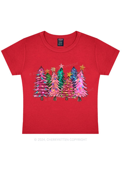 Christmas Pink Tree Y2K Baby Tee Cherrykitten