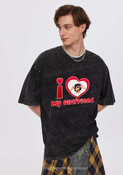 Custom Photo Red Heart Y2K Valentine's Day Washed Tee Cherrykitten