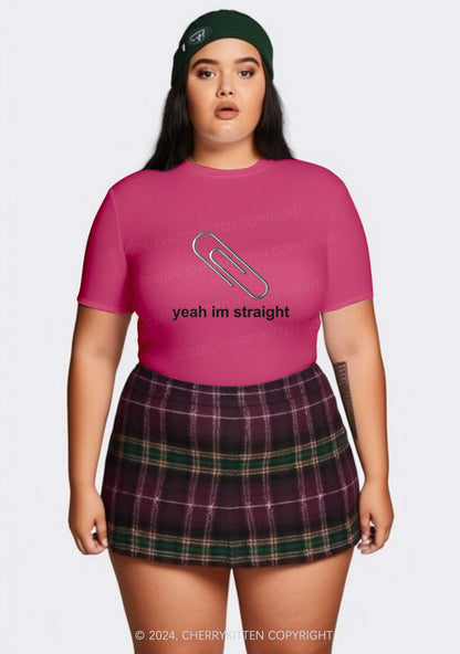 Curvy Yeah Im Straight Y2K Baby Tee Cherrykitten