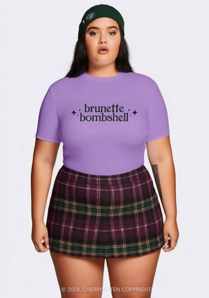 Curvy Brunette Bombshell Y2K Baby Tee Cherrykitten