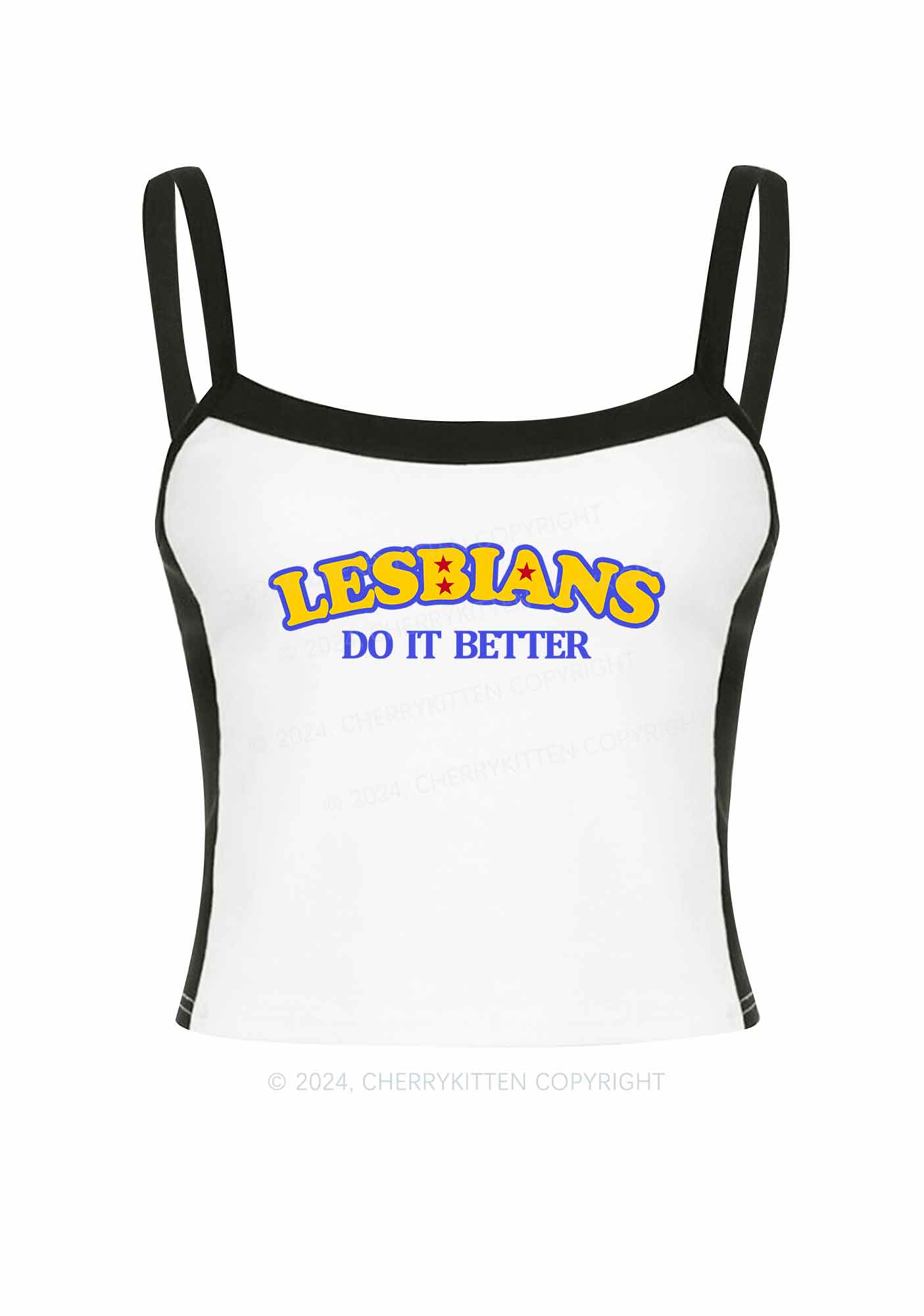 Lesbians Do It Better Y2K Color Block Crop Cami Top Cherrykitten